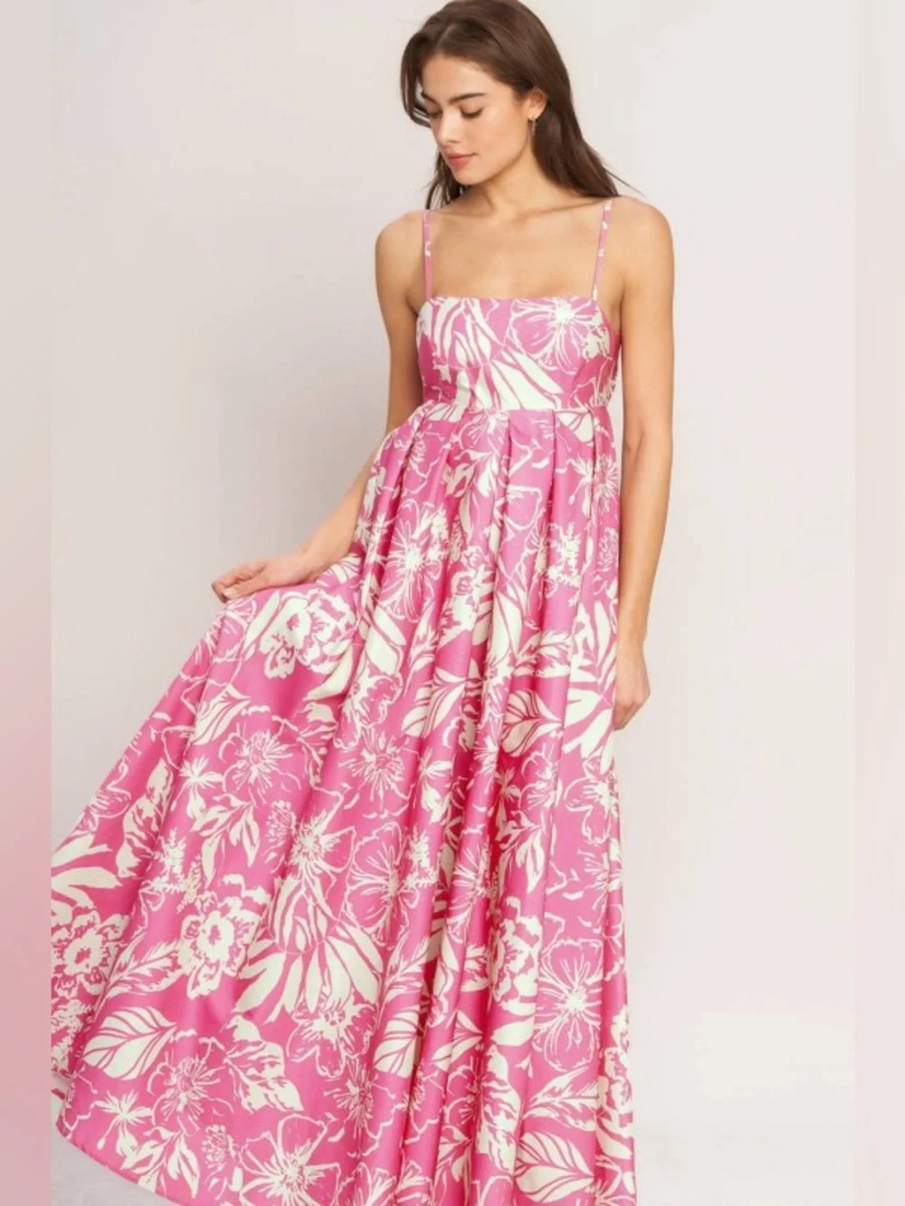 Flying Tomato Pink and Cream Floral Backless Maxi Dress